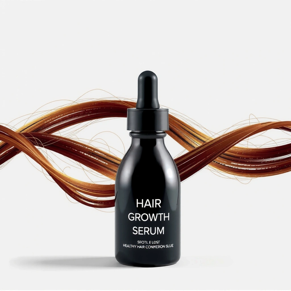 Hair growth serum bottle with strong hair strands