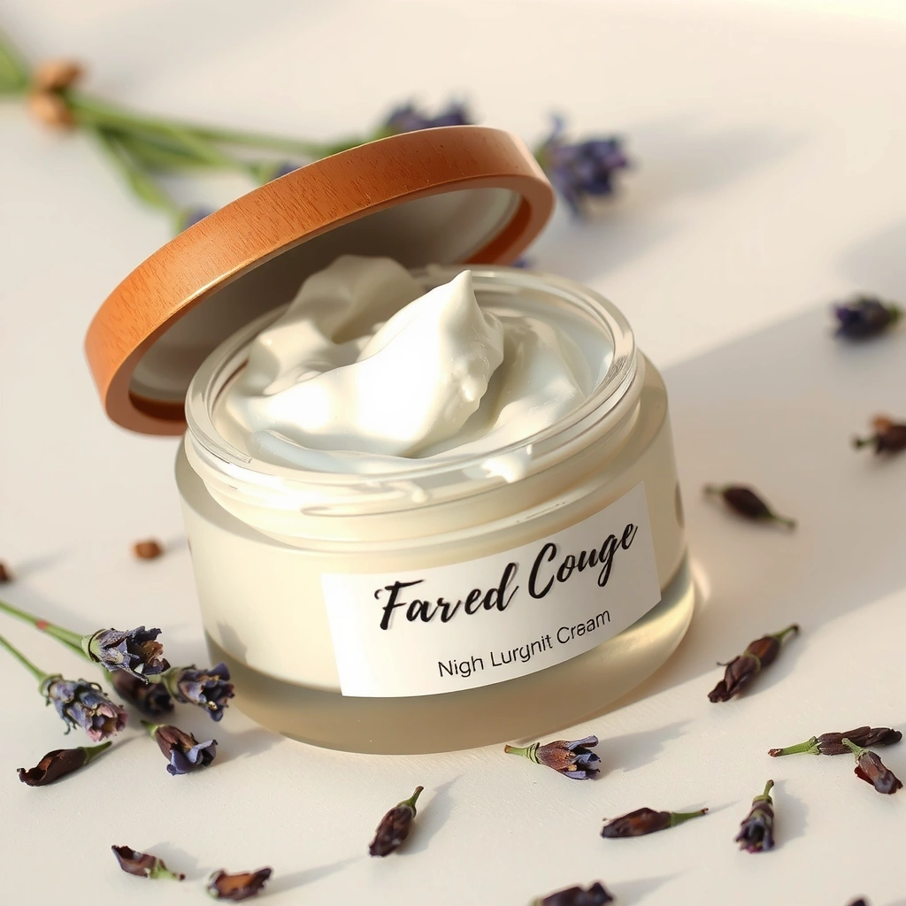 Night cream jar with lavender flowers
