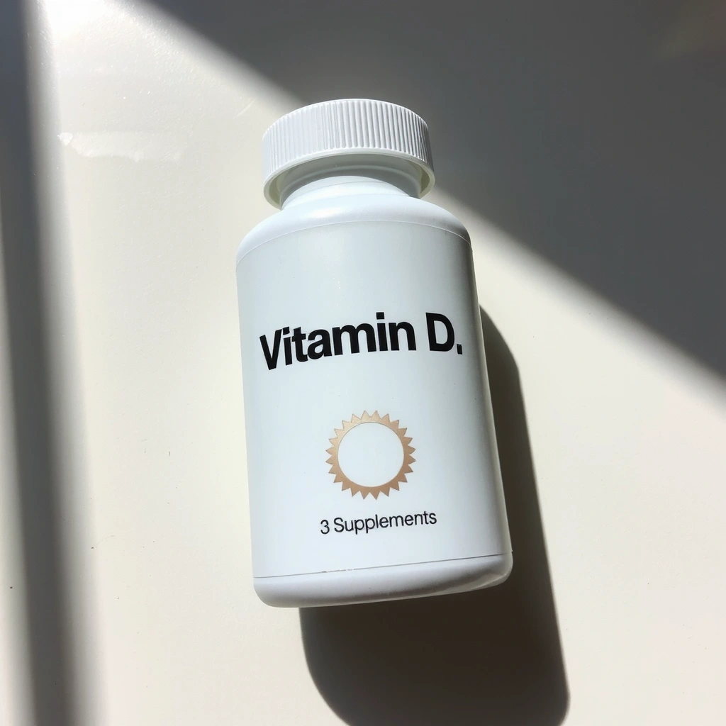 Vitamin D supplement bottle with sun icon