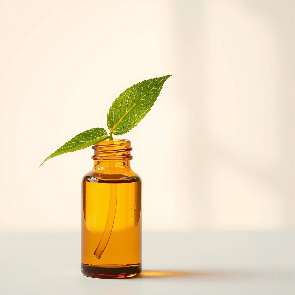 Anti-aging serum bottle with a leaf
